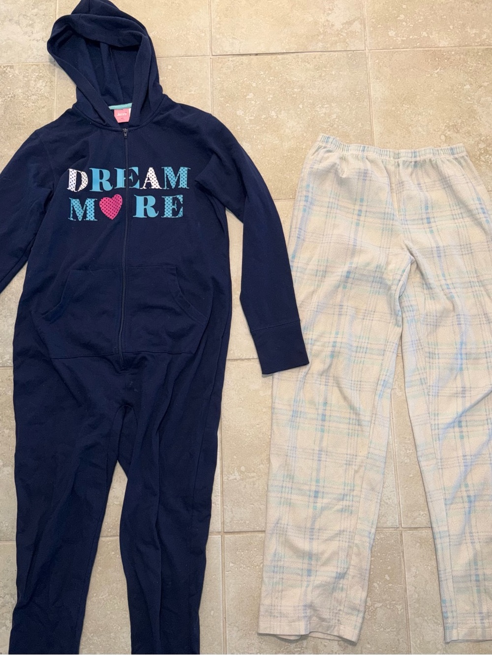 Navy Hooded Onesie Pajamas with Plaid Sleep Pants